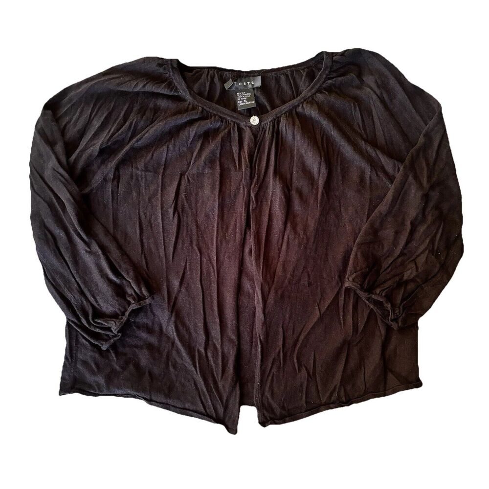 Forté Cardigan Sz XL Black Silk & Cashmere Long Sleeve Preppy Classic Holiday